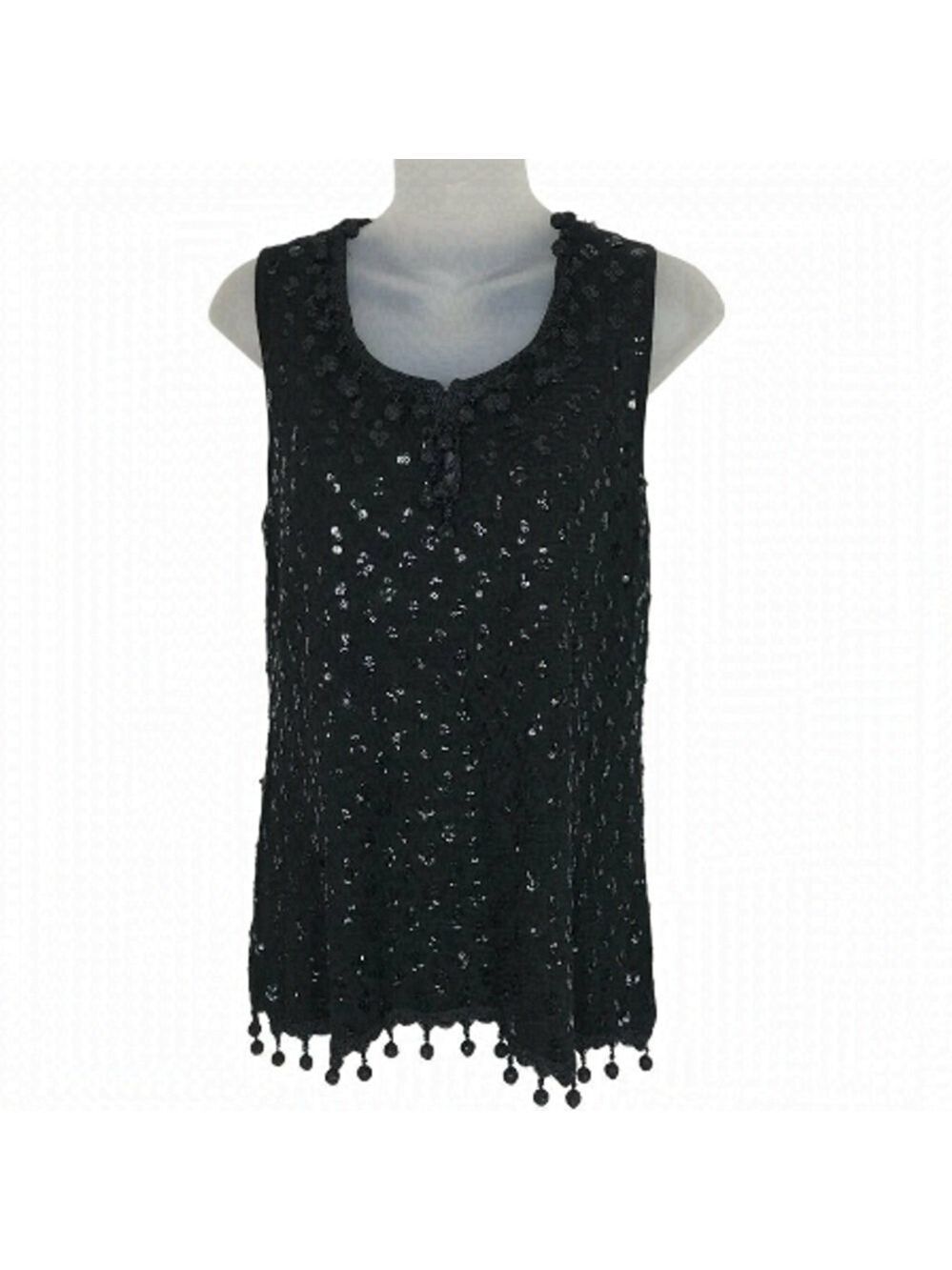 Nanette Lapore Unique Black 100% Merino Knitted Tank Top Size M